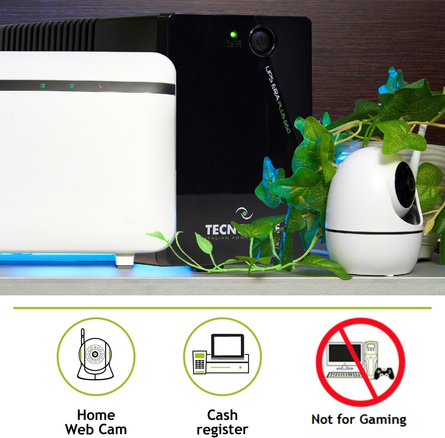 Tecnoware UPS 650VA per PC/Modem, NO Gaming/Console, Gruppo di Continuità ERA PLUS, 2 Schuko, Protezione Blackout e Sbalzi tensione per PC, Modem, Videosorveglianza, Punto Cassa, NAS, POS