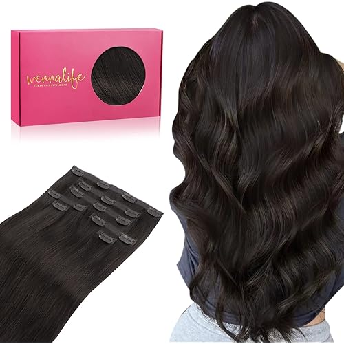WENNALIFE Genius Seamless Clip in Hair Extensions - 7pcs Ultra Invisible 50% Thinner Human Hair - Dark Brown Real Human Hair