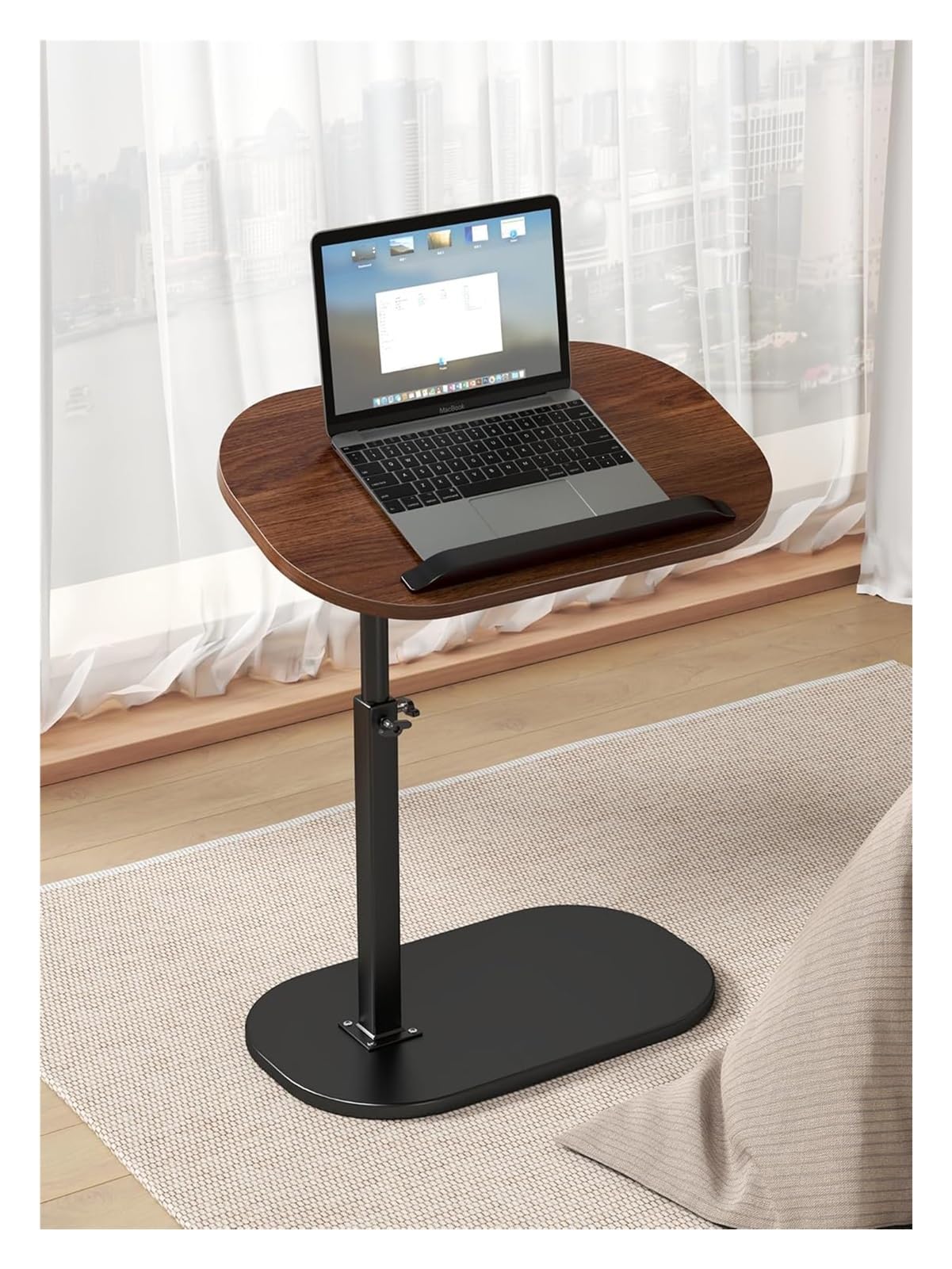 Mesa auxiliar en forma de C de altura ajustable para sala de estar, cama, bañera 2024, mesa auxiliar abatible multiángulo con soporte giratorio de 360° para laptop (nogal negro)