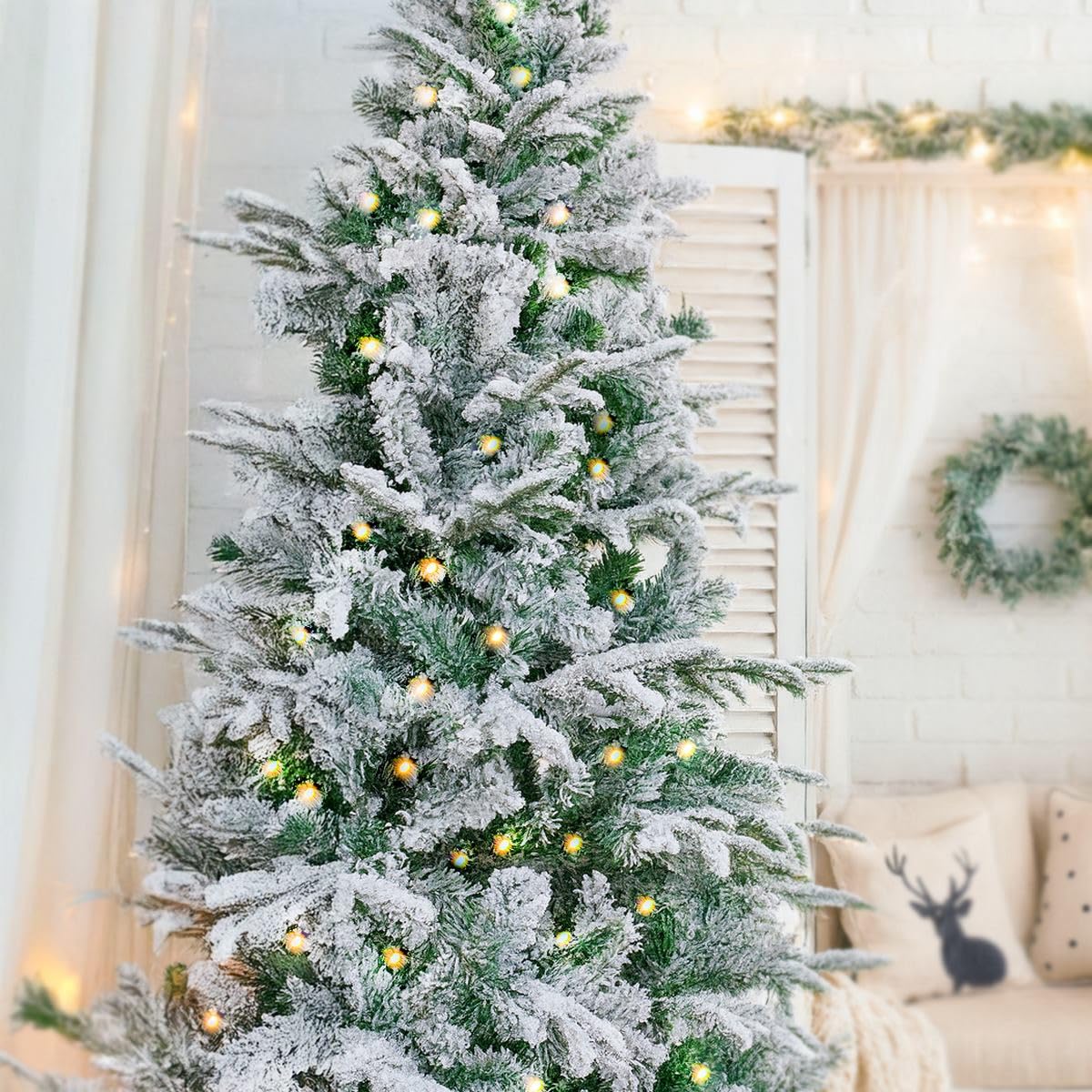 Árbol de Navidad artificial plegable nevado verde y blanco de 210 cm