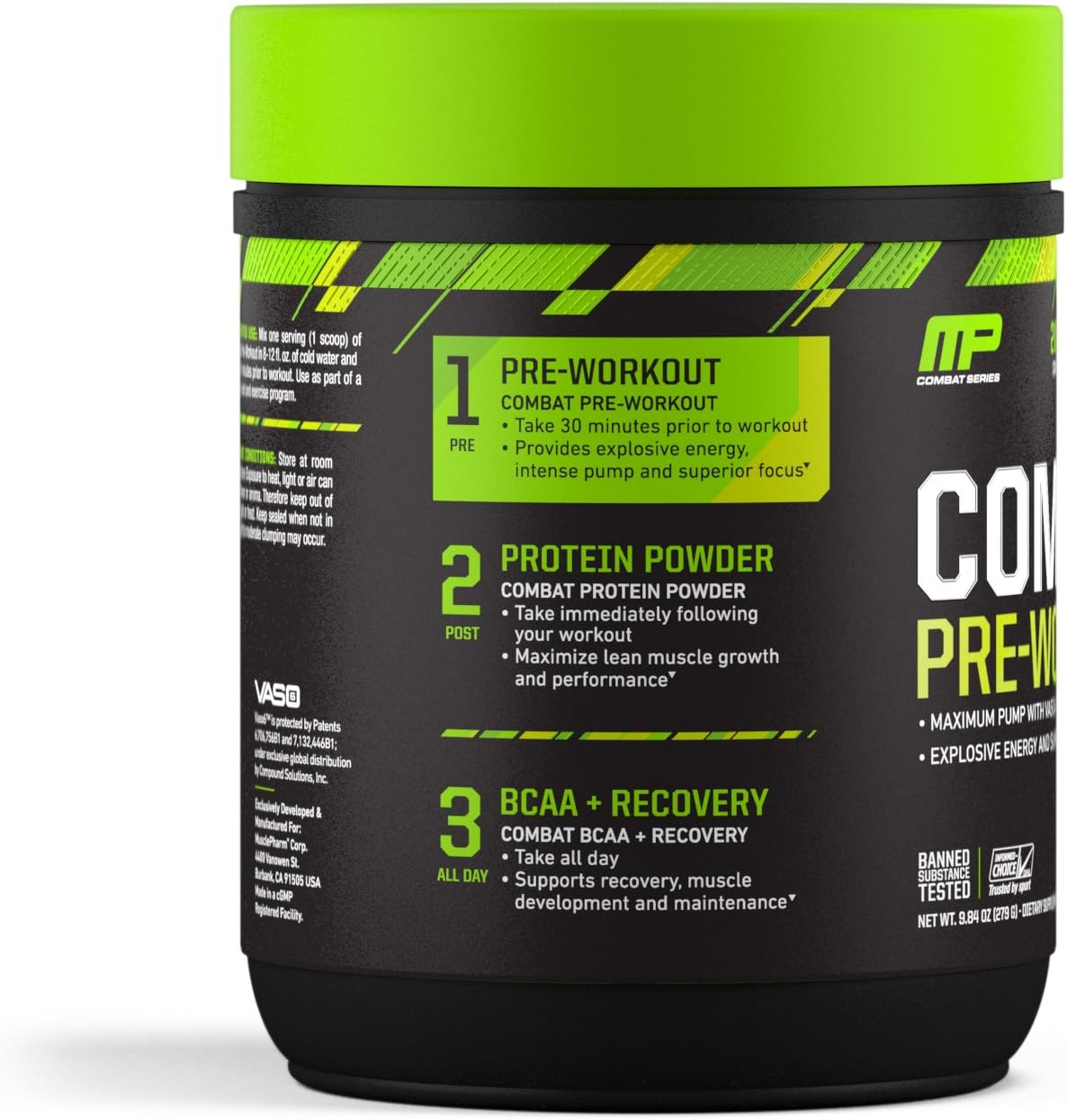MusclePharm Combat Pre-Workout Powder, Blue Raspberry, 30 Servings