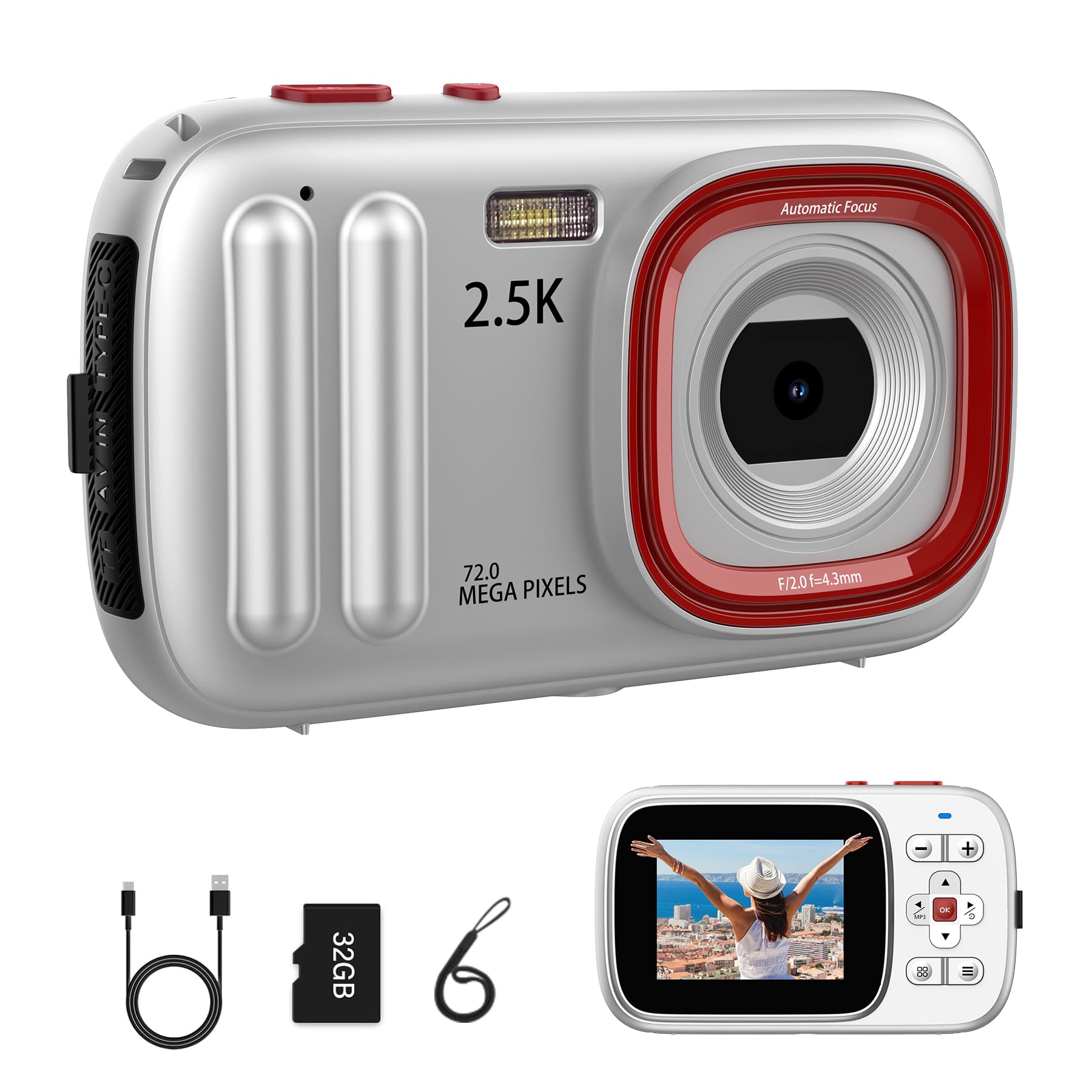 Fotocamera Digitale 4K 48MP Per Bambini E Principianti – Vlog 1080P, Zoom 16X, Scheda 32GB Inclusa, Leggera E Portatile