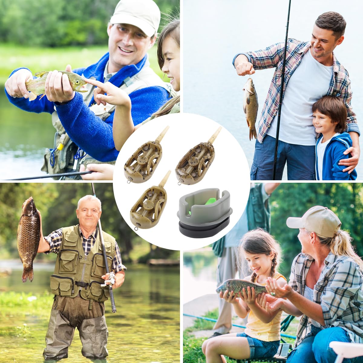 Method Feeder - Juego de 3 accesorios de pesca 4 en 1 para carpa, accesorios de método plano, con 20 g, 30 g, 40 g