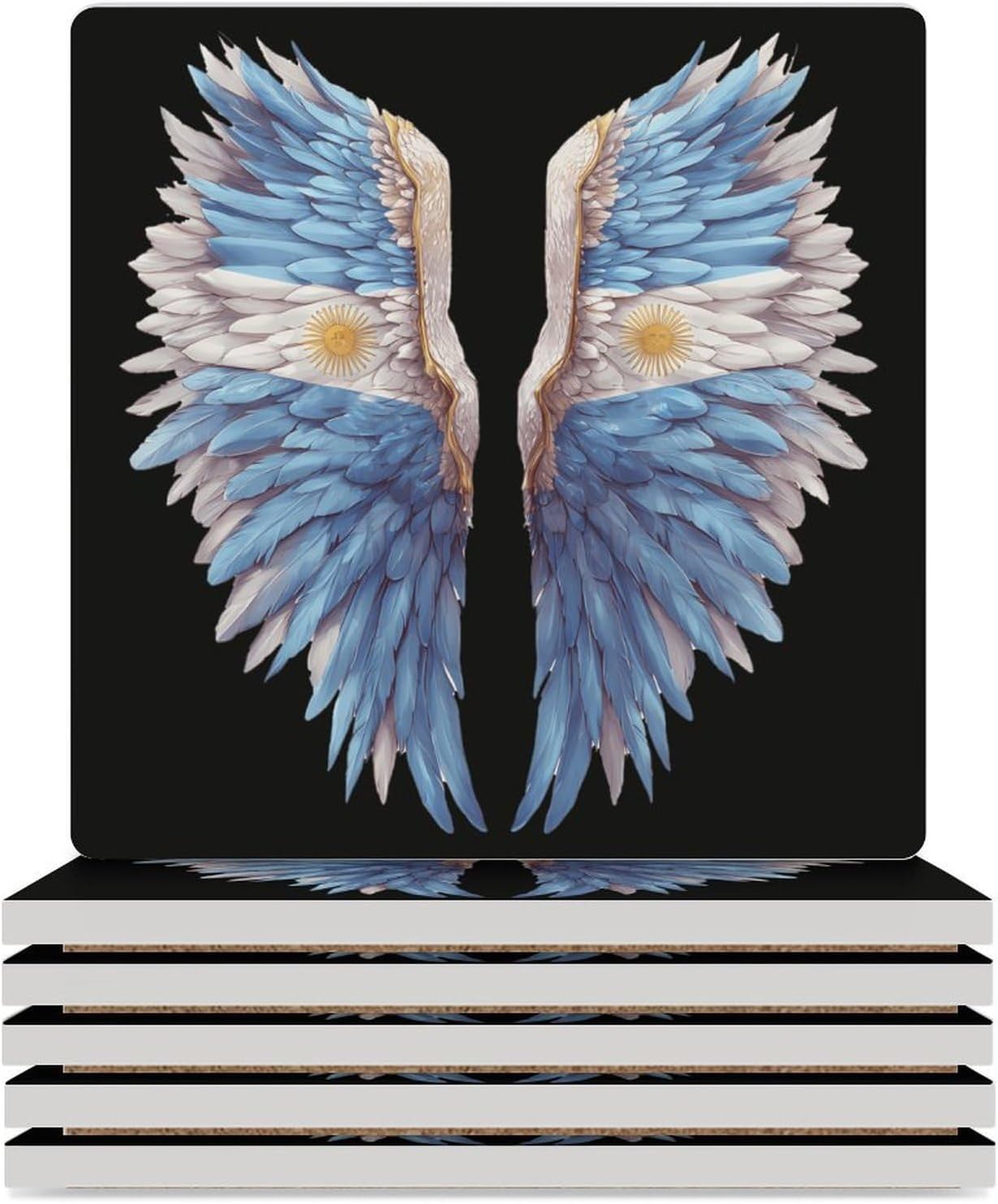 Argentina Flag Wings Coaster for Drinks Square Ceramic Table Coasters Stone Mat Crafts 6PCS Home Kitchen Decor