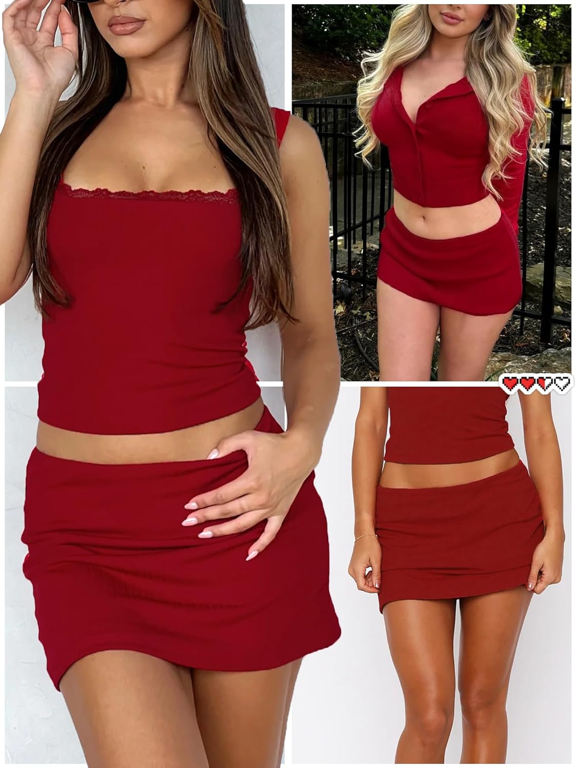 Danysu Women's Skirts Sexy Mini Skirt Skort Summer Going Out Outfit for Women Slit Stretch Bodycon Short Skirt Ruby Red Small - Image 6