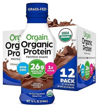 Orgain Organic Protein Shake, Grass Fed Dairy, Creamy Chocolate - 26g High Protein Whey Shake, Ready to Drink, Gluten Free, No Soy Ingredients, No Sugar Added, 14 Fl Oz Pack of 12
