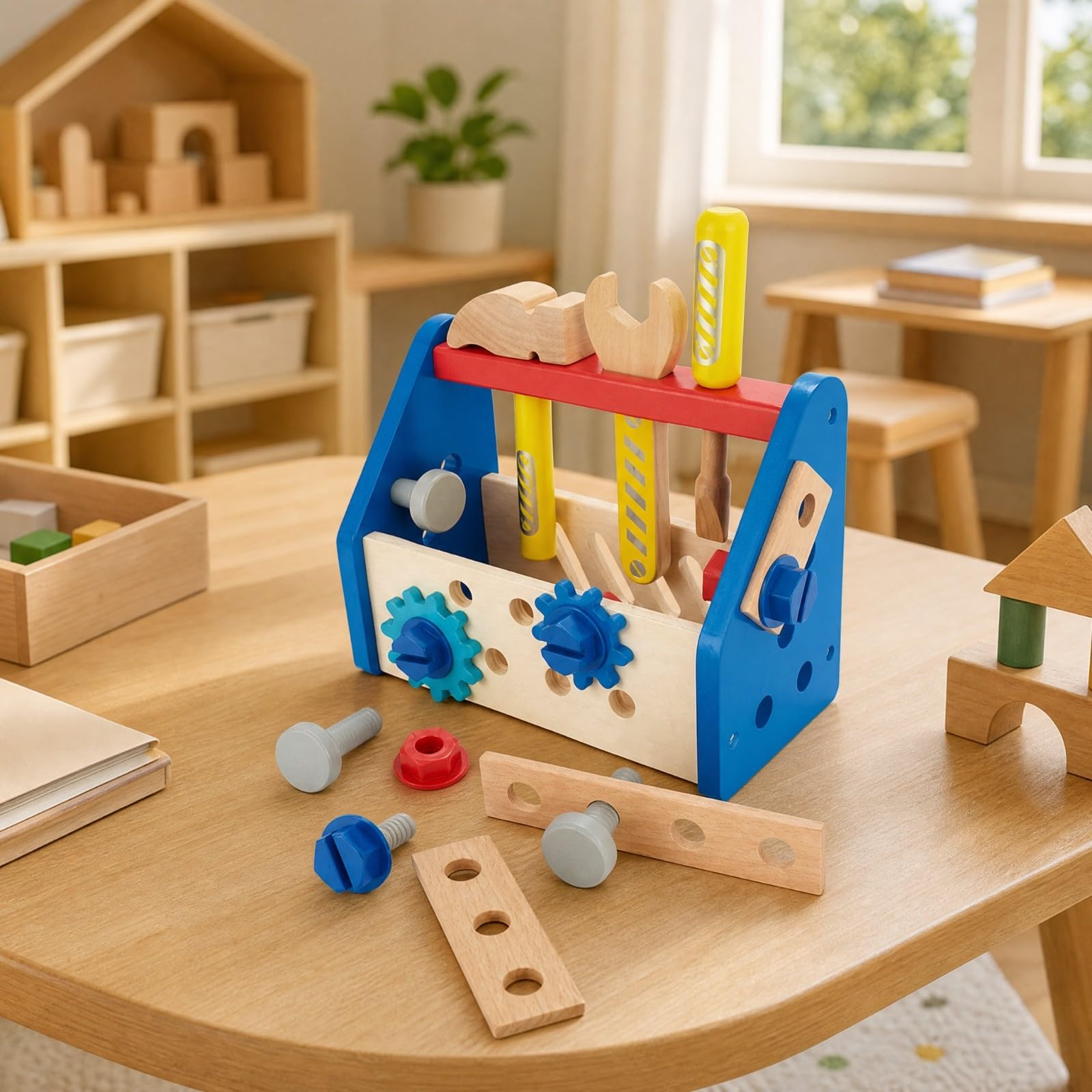predolo Officina Finta in Legno Educativo Giocattolo di Attrezzi in Legno Interattivo Gioco di Abilità con Attrezzi per Bambini Piccoli, Stile C