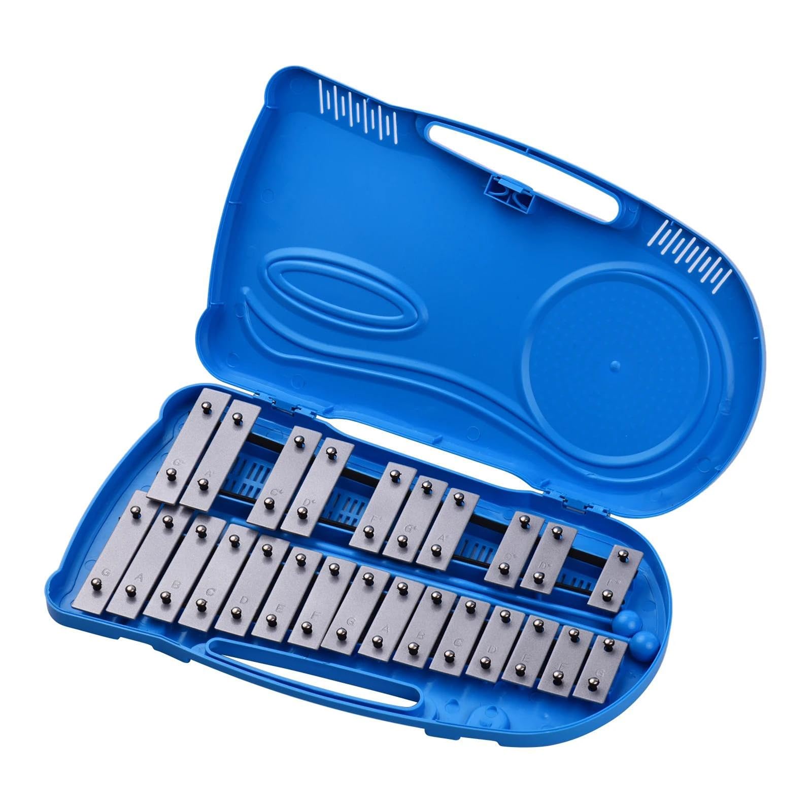 Instrument de Percussion Glockenspiel Durable en métal de 25 notes avec boîtier en plastique bleu 2 maillets Glockenspiel Percussion Instrument