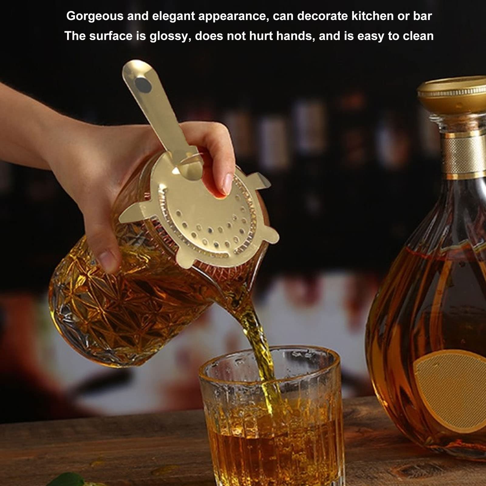 Cocktail Strainer, Stainless Steel Strainer for Bartending Tool Drink Strainer for Bartenders and Mixologists(Luxury Gold Color)