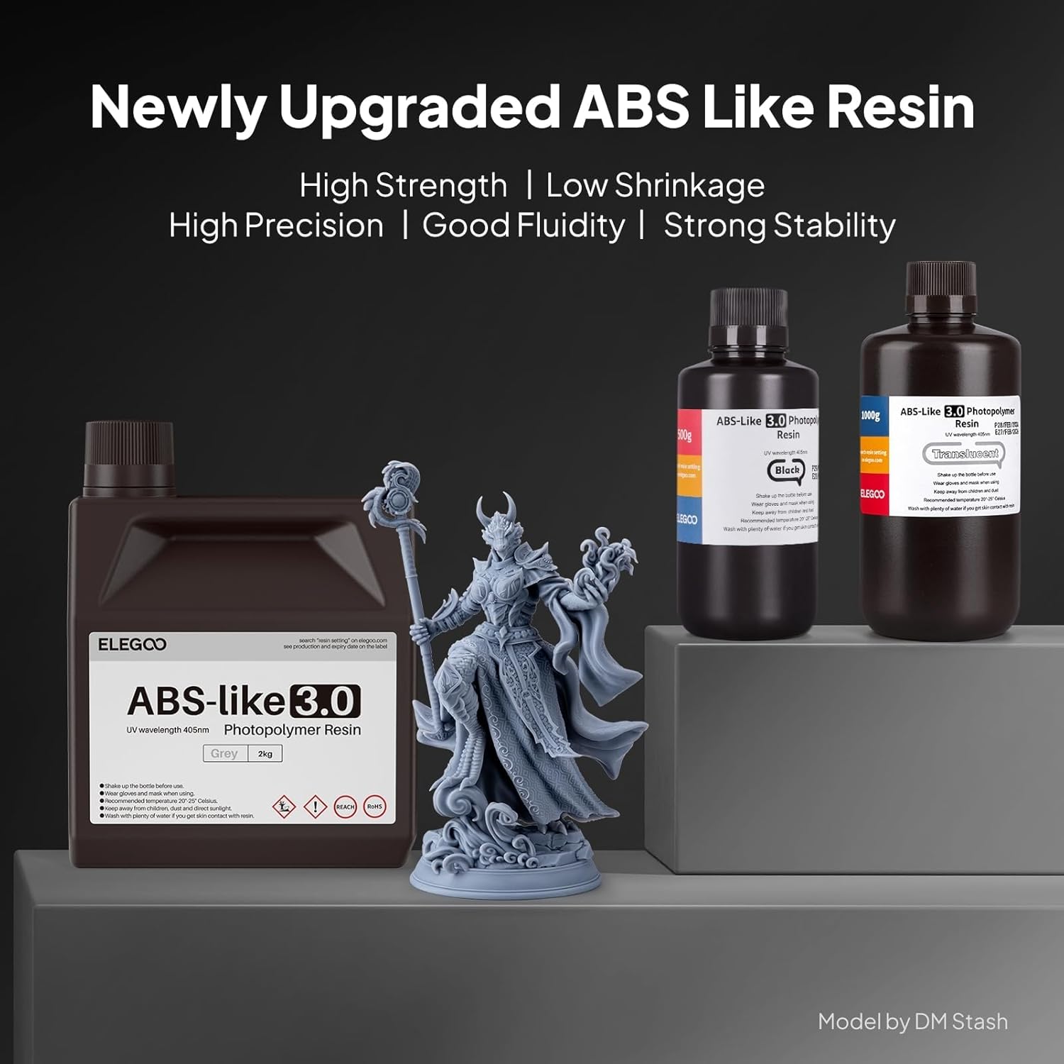 ELEGOO ABS-Like 8K 3D Printer Resin 3.0, 405nm Photopolymer Resin for Mars Saturn Jupiter MSLA DLP LCD 3D Printing with Strength and Toughness, High Precision, Low Viscosity, Space Grey 3000g