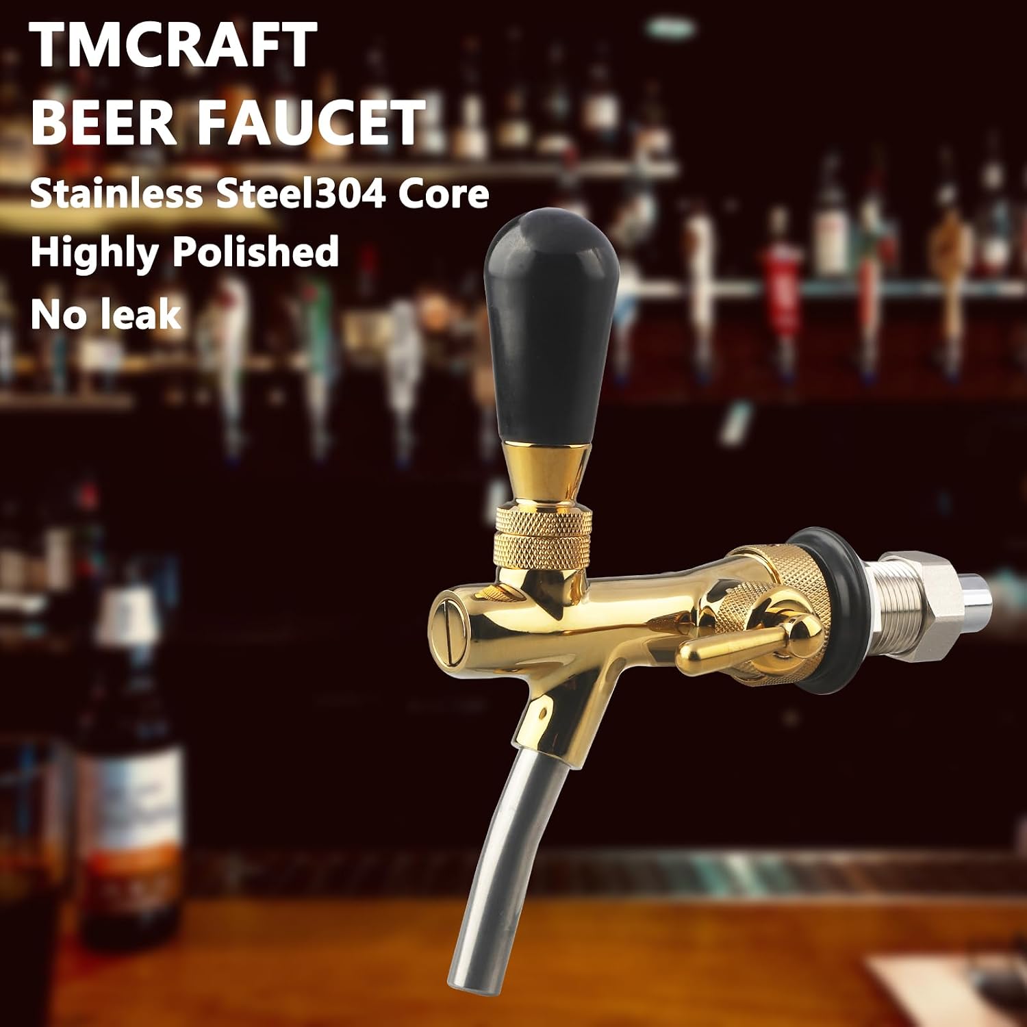 PERA Draft Beer Adjustable Tap Gold Flow Controller, Chrome Plating Shank G5/8 Tap Beer Shank Chrome Tap With Ball Lock Disconnect Liquid For Homebrewing