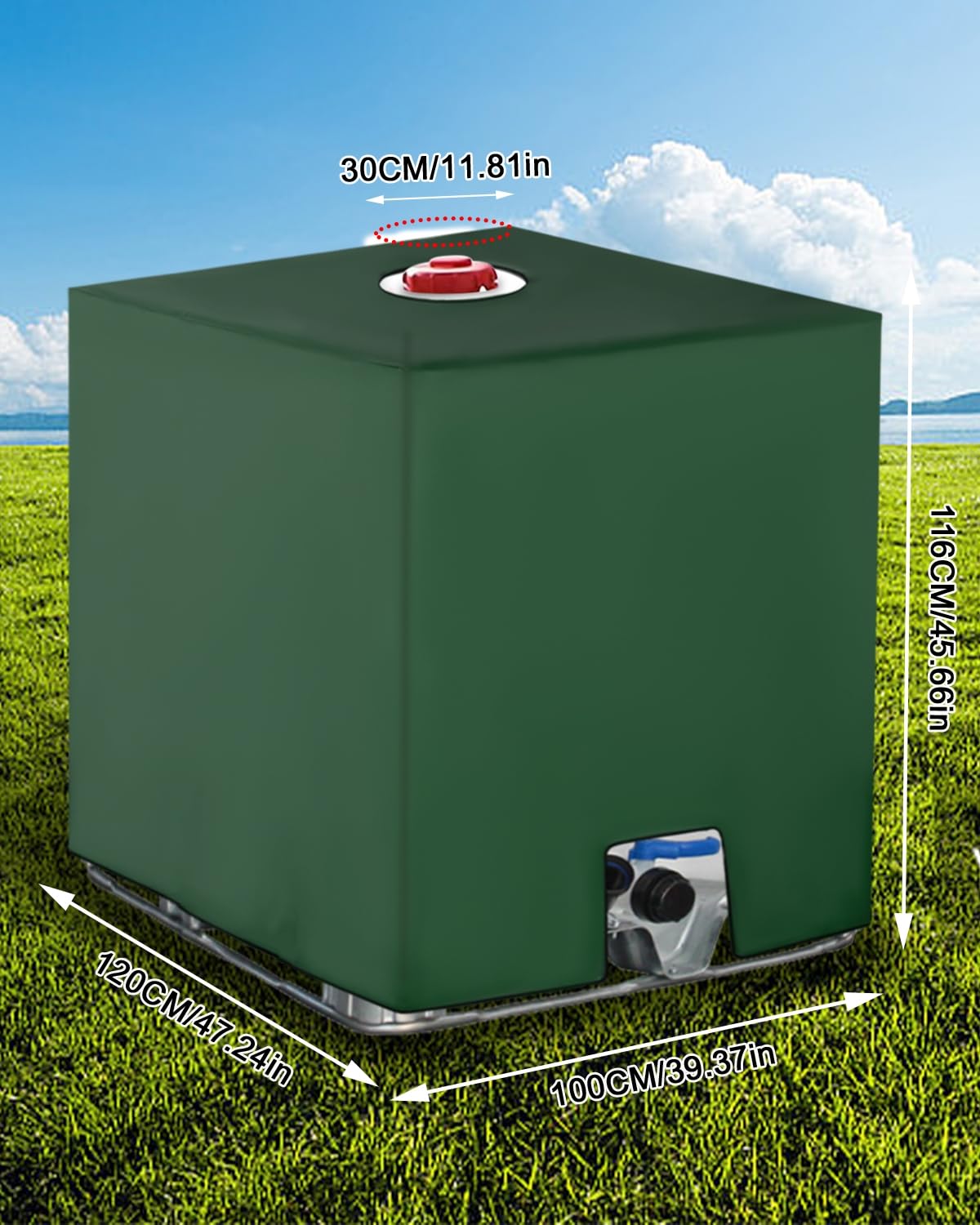 Housse De Protection Pour Cuve IBC 1000L - 2 Pièces - Anti-UV Et Anti-Poussière - Vert - 116x100x120cm