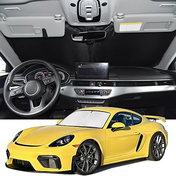 Windshield Sunshade for Porsche Boxster/Cayman 718 2017-2023 Sun Shade | Upgrade 4 Layers Blocks UV Rays Custom Fit Cayman 240T Car Window Shades Keep Cool Foldable Car Windshield Accessories