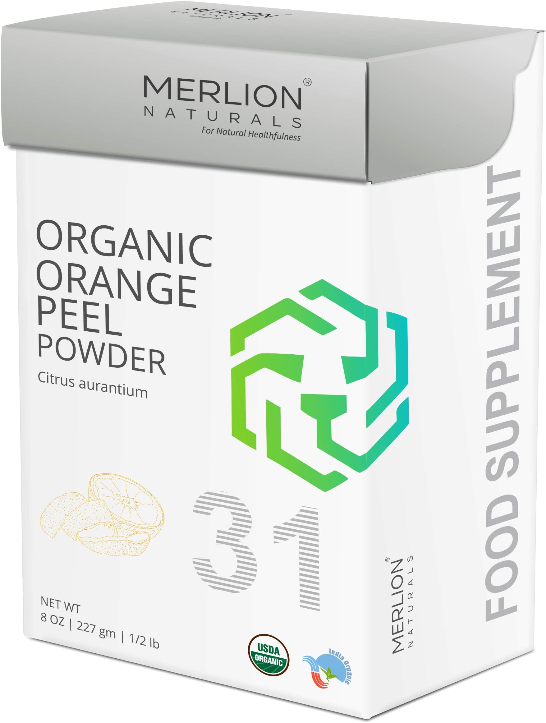 MERLION NATURALSOrganic Orange Peel Powder | Citrus aurantium (8 OZ)
