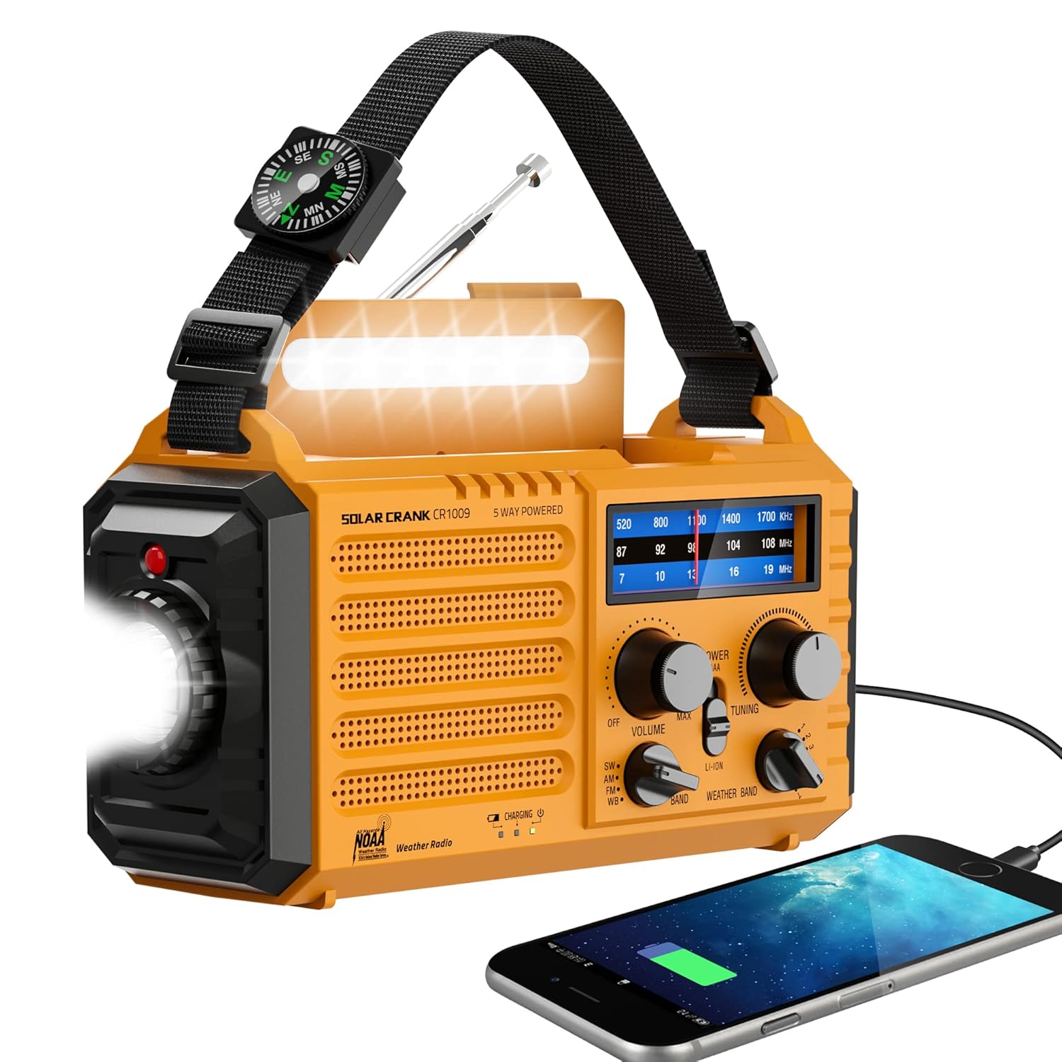 Emergency Radio with NOAA Weather Alert 5000mAh Solar Hand Crank Portable AM FM Shortwave Radio Rechargeable Battery Powered