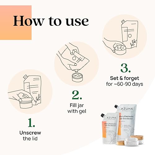 Miniatura 3 de Azuna Ambientador y eliminador de olores para olores fuertes  Kit de 4 habitaciones incluye (4) tarros de vidrio de lujo vacío y recambio de gel de