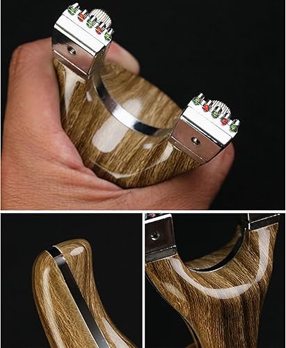Miniatura 5 de Tirachinas premium para tiro al aire libre: núcleo metálico, mango de grano de madera realista, diseño de triple capa, estable y eficiente, adecuado