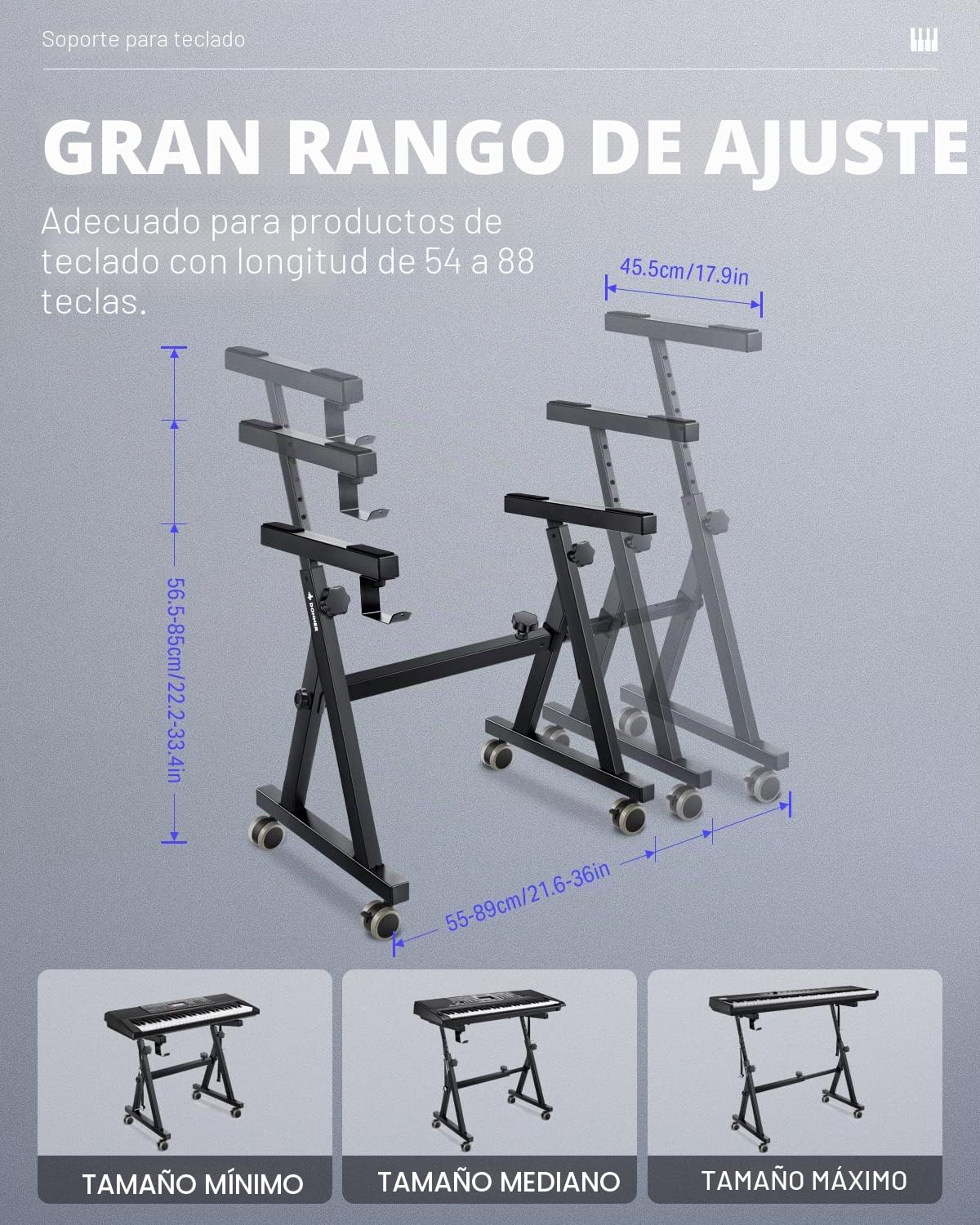 Donner Soporte Teclado Piano Electrico 61 88 Teclas, Forma de Z Soporte para Piano Digital Ajustable y Portátil