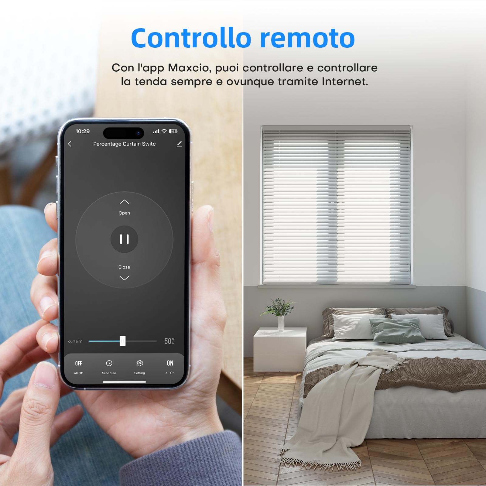 Maxcio Interruttore per tapparelle WiFi Connected, Interruttore per tende Compatibile con HomeKit, Alexa e Google Home, Controllo percentuale, Controllo remoto e Controllo vocale (4 Packs)