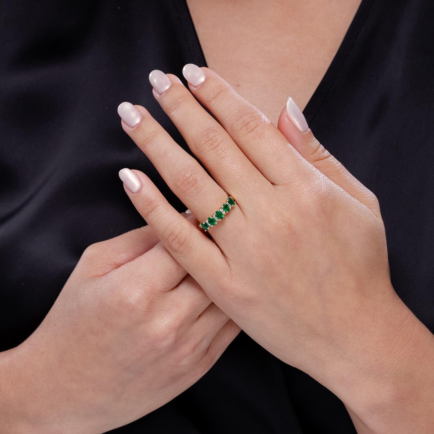 Angara Natural Emerald Wedding Ring for Women | Five Stone Emerald and Diamond Wedding Ring in 14K Solid Gold/Platinum | May Birthday, Anniversary, Gemstone Jewellery Gift