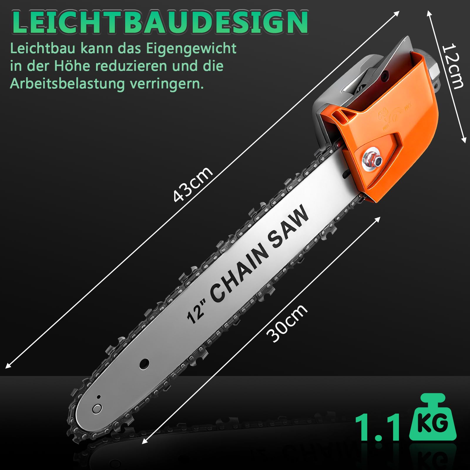 Cabezal de transmisión de 30 cm, incluye 1 cadena de reserva, compatible con cortadoras de césped eléctricas, cortadoras de césped con batería y desbrozadoras de gasolina, perfecto para cortar ramas y