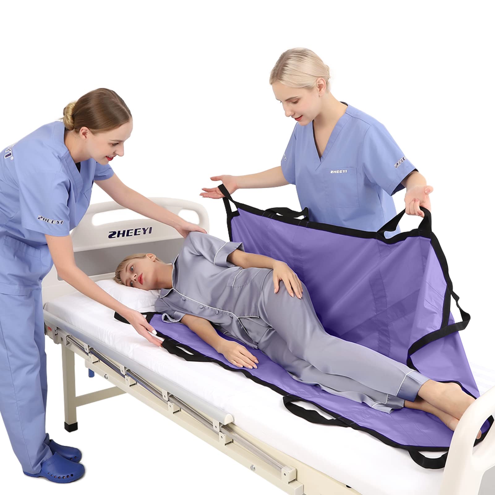 Positioning Pad Draw Sheet 55" x 36" Protective Patient Bed Mat with Reinforced Handles for Easy Lift &amp; Transfer - Reusable &amp; Washable, Purple