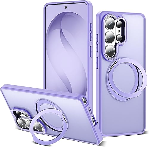 Miniatura 82 de Funda para Samsung Galaxy S25 con soporte de anillo magnético giratorio de 360°, compatible con protección militar Mag-Safe, a prueba de golpes,