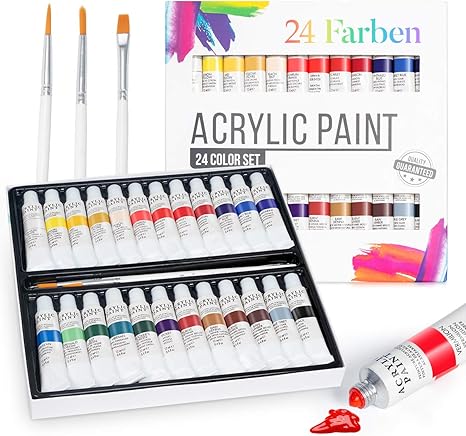 Apogo Acrylfarben 24 Acrylfarbe Acryl Farben Zum Malen Hochwertige Wasserfest Acrylfarben Set Fur Leinwand Steine Holz Keramik Stoffe Textil Papier Kinder Und Erwachsene Art Basteln Acrylic Paint Amazon De Kuche Haushalt