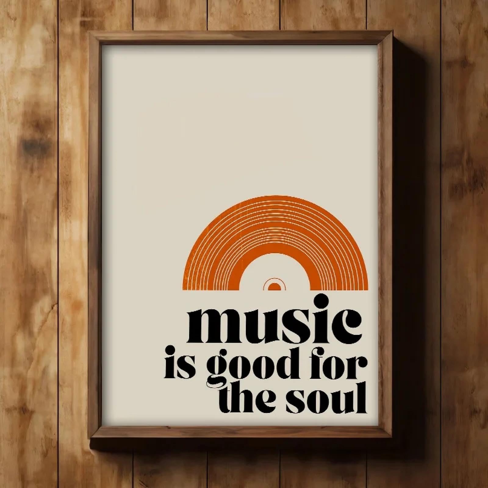BMGKYAGL Stampe su tela con citazioni retrò La musica fa bene all'anima, splendidi poster musicali per la decorazione della casa moderna, cornice 80x120 cm