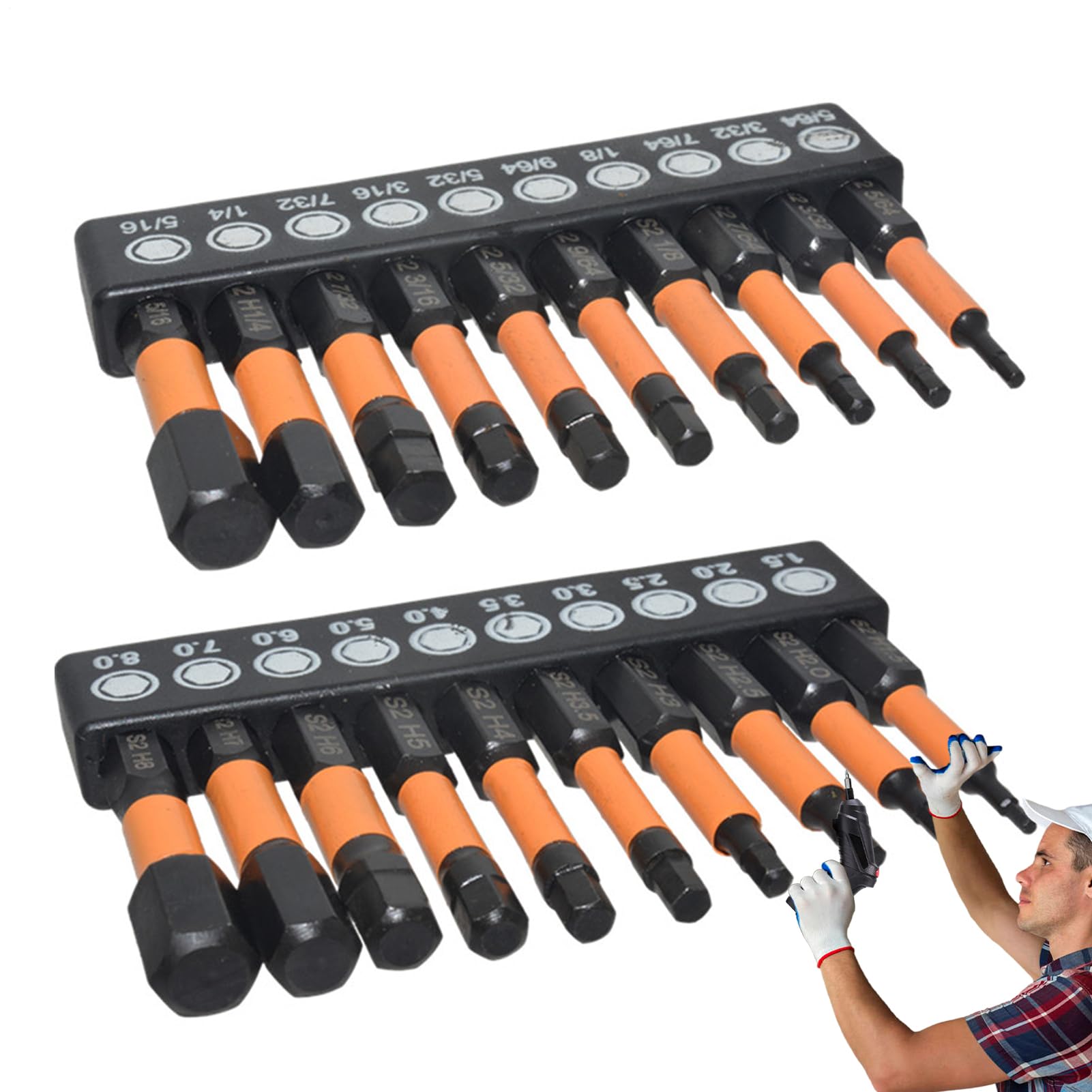 Juego de Brocas Allen - Juego De Acero S2 Hexagonal Métricas Y Pulgadas | Set de Brocas Hexagonales Alto Par - Para Taller Mecánico Electricista Automoción