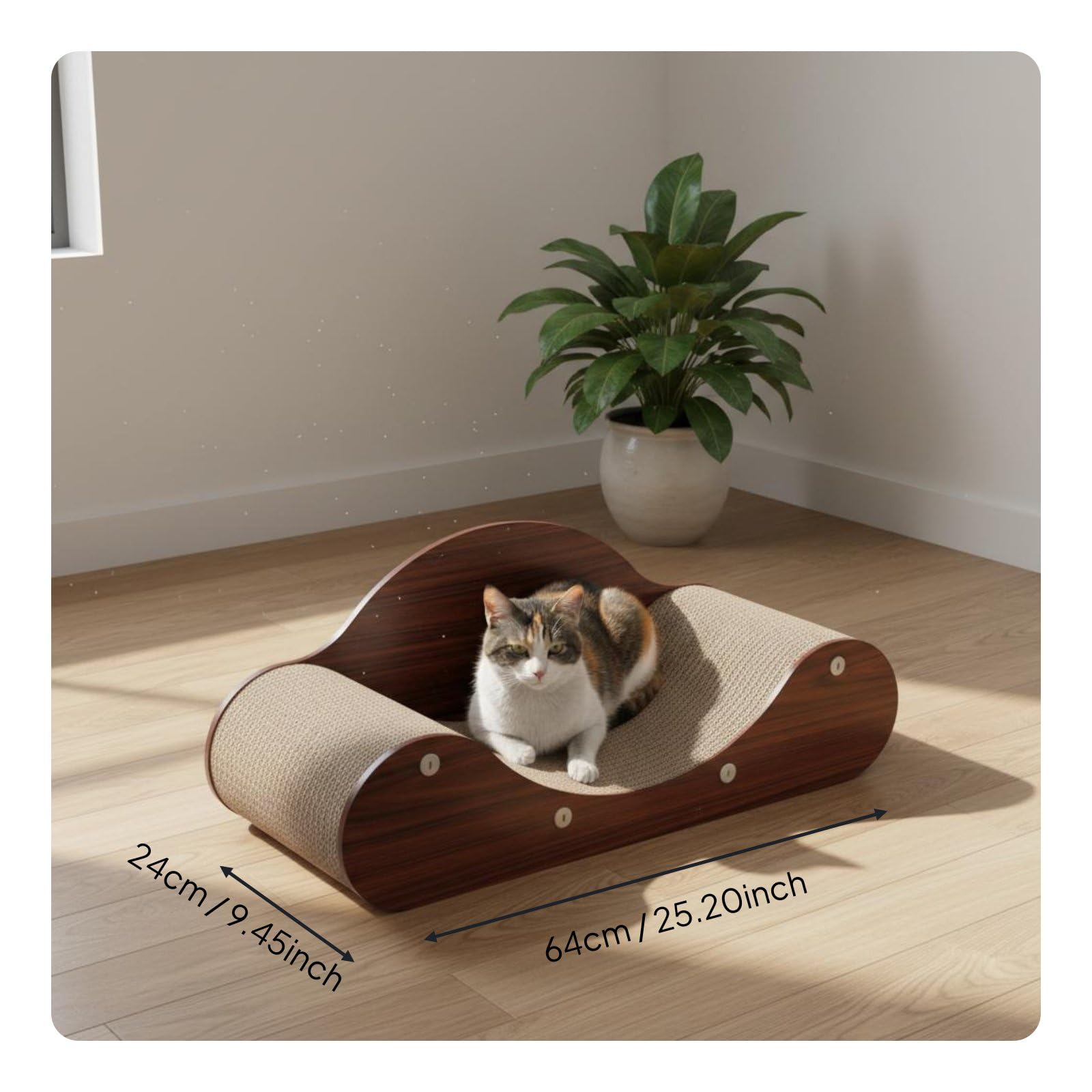 Lit Griffoir pour Chat Lit Griffoir Divan Couchage Canapé en Carton Ondulé Dense et Panneau de Densité Courbe Confort pour Dormir Moins de Débris, Bois Couleur Noyer