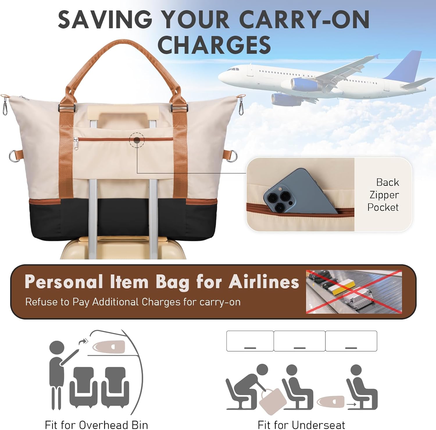 WOOMADA Weekender Overnight Bag for Women, Carry on Shoulder Travel Duffel with Shoes Compartment,Gym Bag with Toiletry Bag - Image 6