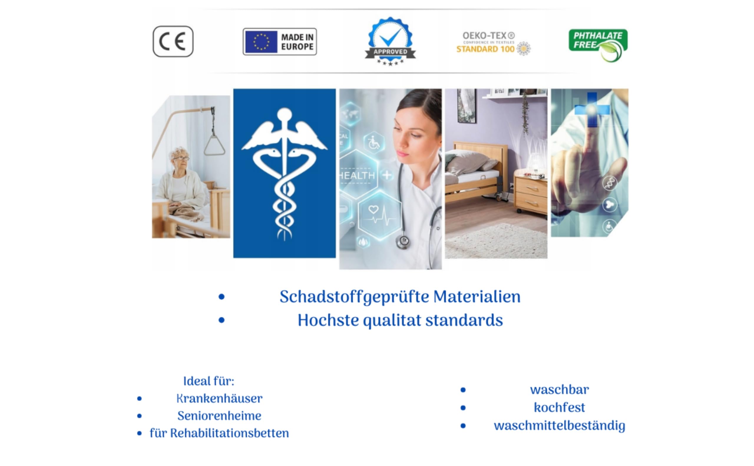 wasserdichte Bettdecke-Schutzhülle 135x200 cm – atmungsaktiv, waschbar, antibakteriell, klinikgeeignet (Blau, 135x200)