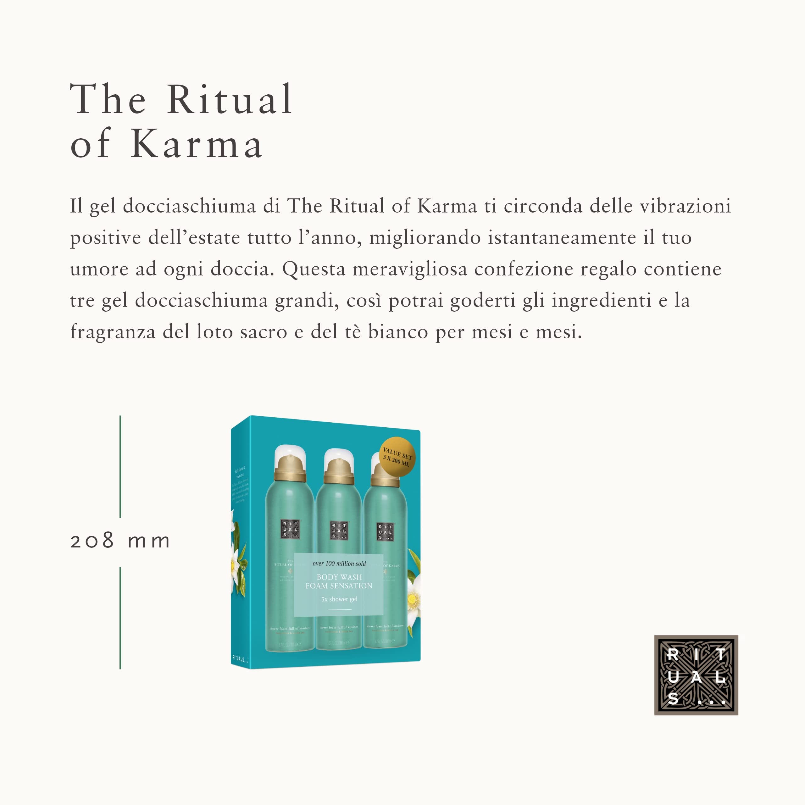 RITUALS Gel Docciaschiuma Confezione Risparmio The Ritual of Karma, 3 x 200 ml - Con Fiori di Loto Sacro & Tè Bianco - Proprietà Idratanti & Rinfrescanti