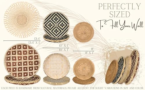 Miniatura 6 de Set of 6 Rattan Bamboo Wicker Wall Basket Hanging Wall Decor Boho Home Seagrass Woven Wall Decoration Straw Woven Plate Rustic Farmhouse Bedroom