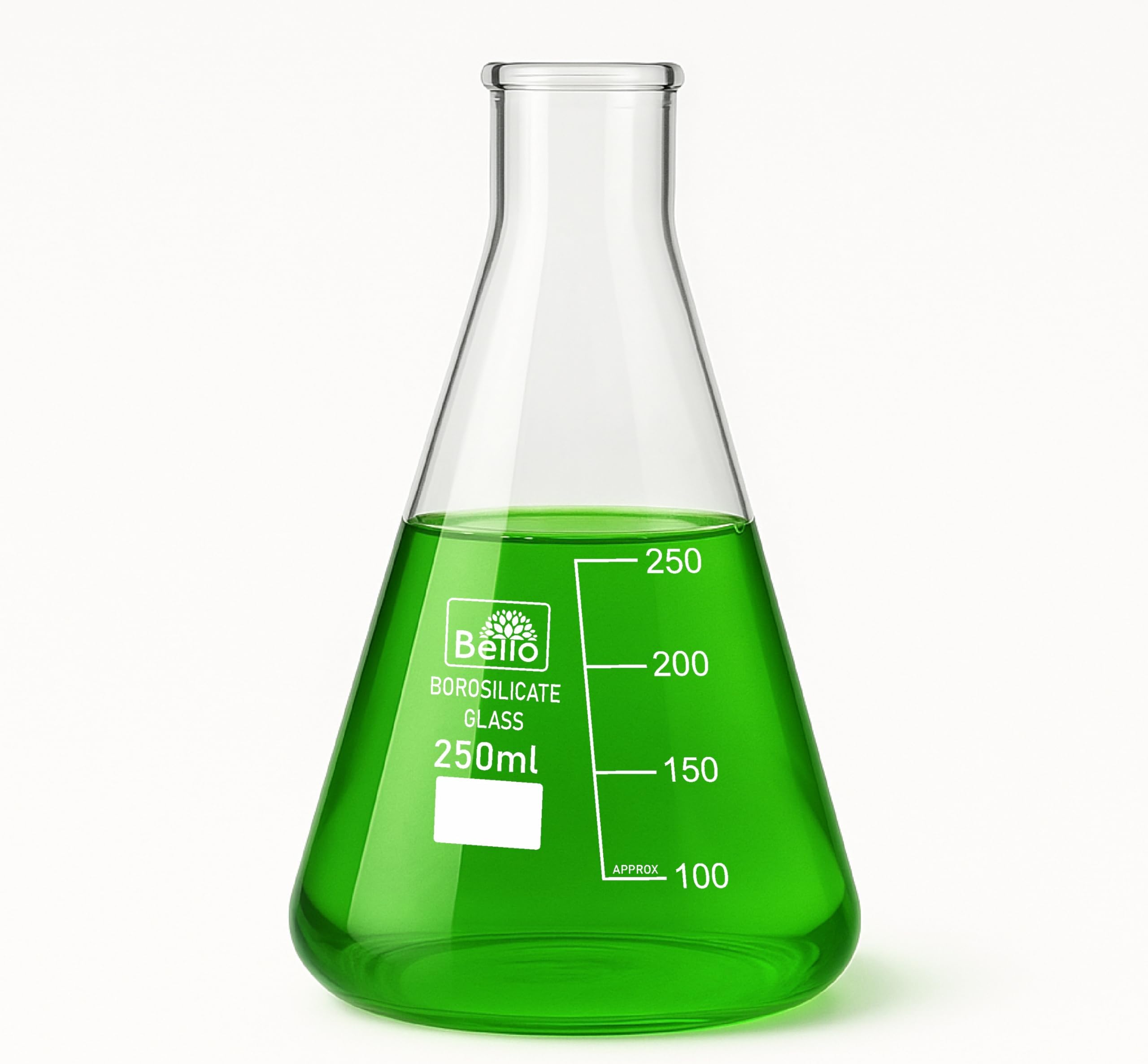 Bello Borosilicate Glass Conical Flask, 250ml Capacity, Narrow Mouth & Transparent for Cosmetics Perfume making School Collage Chemistry Lab Laboratory
