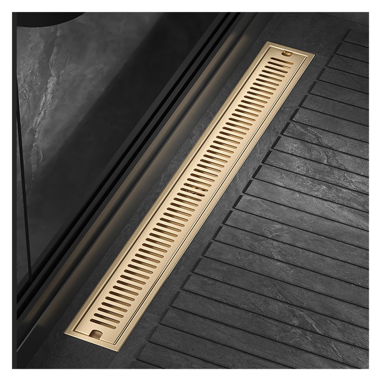 Desagüe Lineal para Ducha Drenaje de Piso Ducha for baño, Lavabo, balcón, Acero Inoxidable 304, Oro Pulido, Negro, Drenaje Lineal Largo, desagües Laterales(Brushed Side,10x50cm)