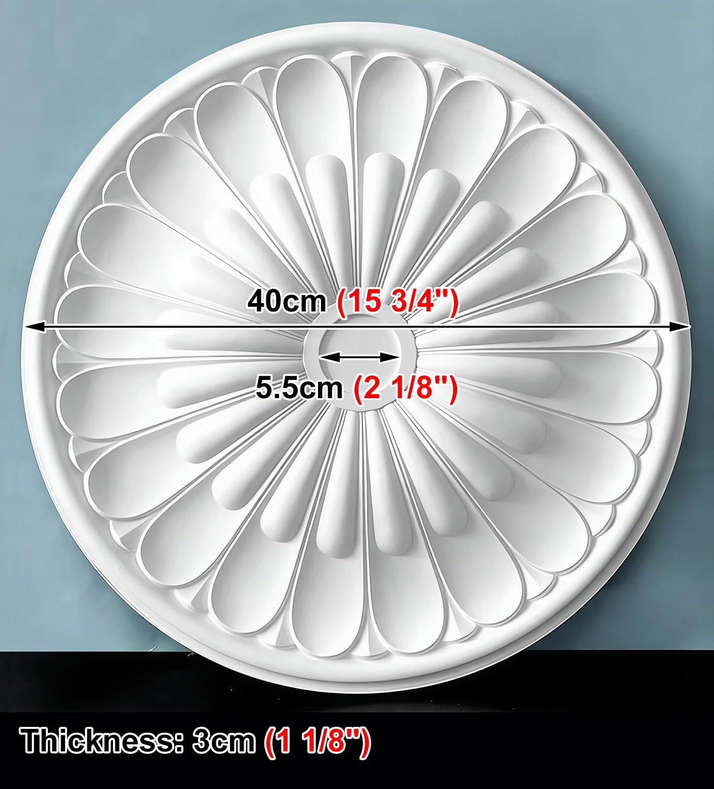 Rosone Decorativo da soffitto, Medaglione Floreale, Modanatura a Sospensione per lampadario, Copertura verniciabile, Diametro 40 cm