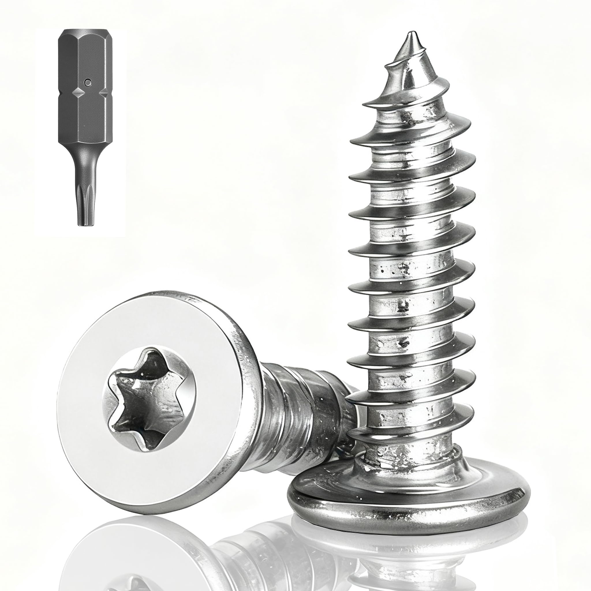 Jyvex 100 Stück Holzschrauben Edelstahl, M3 x 25mm Flachkopfschrauben Torx, 304 Edelstahlschrauben Holz, Senkkopfschraube Edelstahl Vollgewinde mit T8 Bohrer