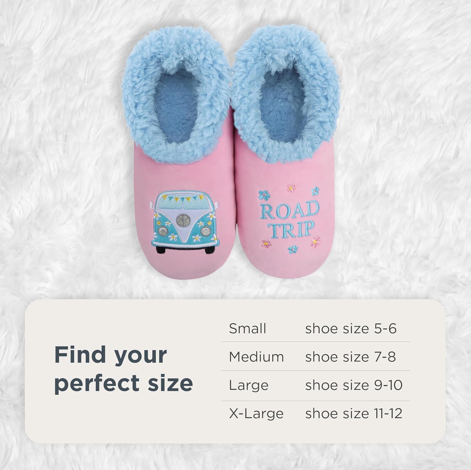 Snoozies Pairable Slipper Socks - Funny House Slippers for Women, Non-Slip Fuzzy Slipper Socks - Road Trip - Medium - Image 5
