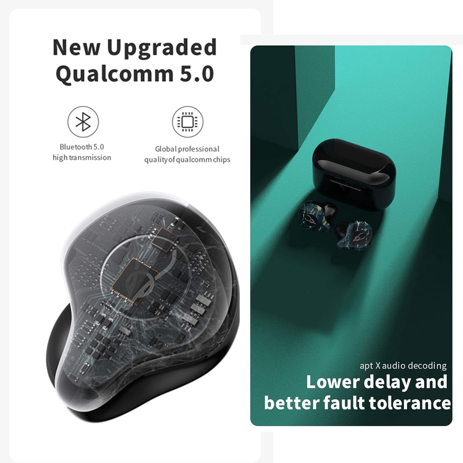 Sabbat X12 Ultra 5.0 Bluetooth Headset Earbuds Camouflage Pattern Fashion Leisure in-Ear Sports Bluetooth Headset for iPhone Samsung iPad Android (Advanced Stone)