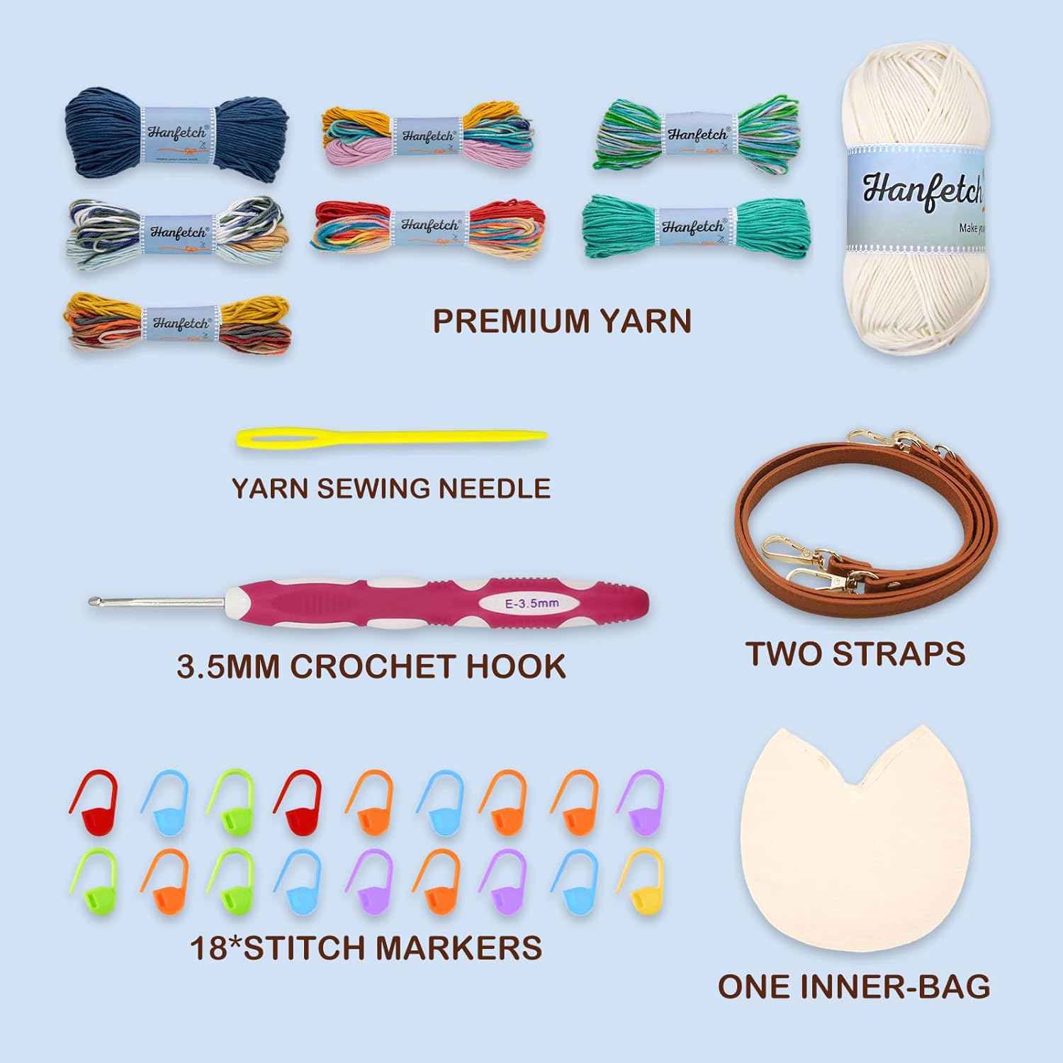 Hanfetch Crochet Kit for Advanced or Intermediate Beginner, Step by Step Video Tutorial and Detailed Guide Instruction DIY Craft Supplies for Adult and Kid with Complete Kit for Granny Square Tote Bag
