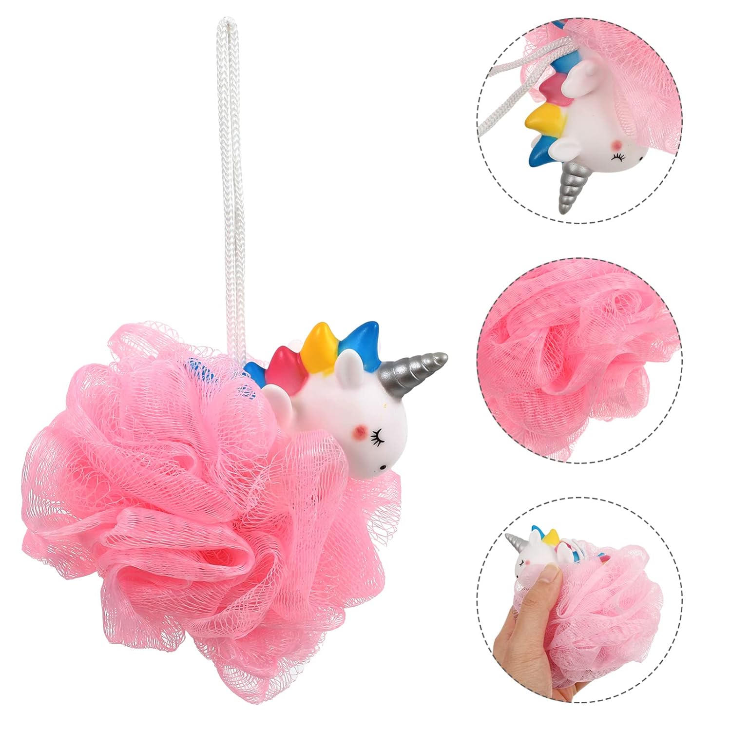 Uonlytech Unicorn Bath Loofah Sponge Mesh Pouf Unicorn Shaped Scrubber Baby Bathtub Shower Loofah Sponge Bath Mesh Balls for Girls Adults - Image 6
