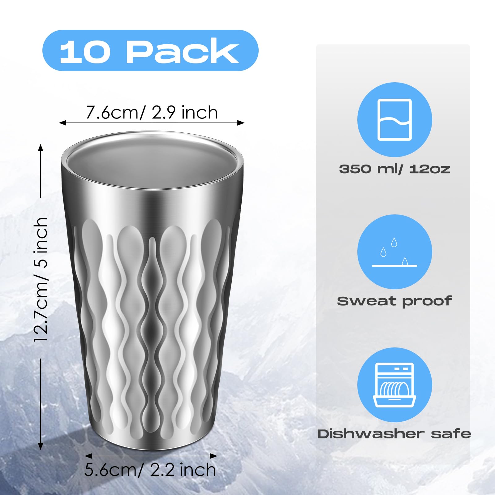 Sawysine Edelstahlbecher, doppelwandig, isoliert, stapelbar, für heiße und kalte Getränke, unzerbrechlich, wiederverwendbar, für Zuhause, Outdoor, Camping, Reisen, 340 ml, 10 Stück