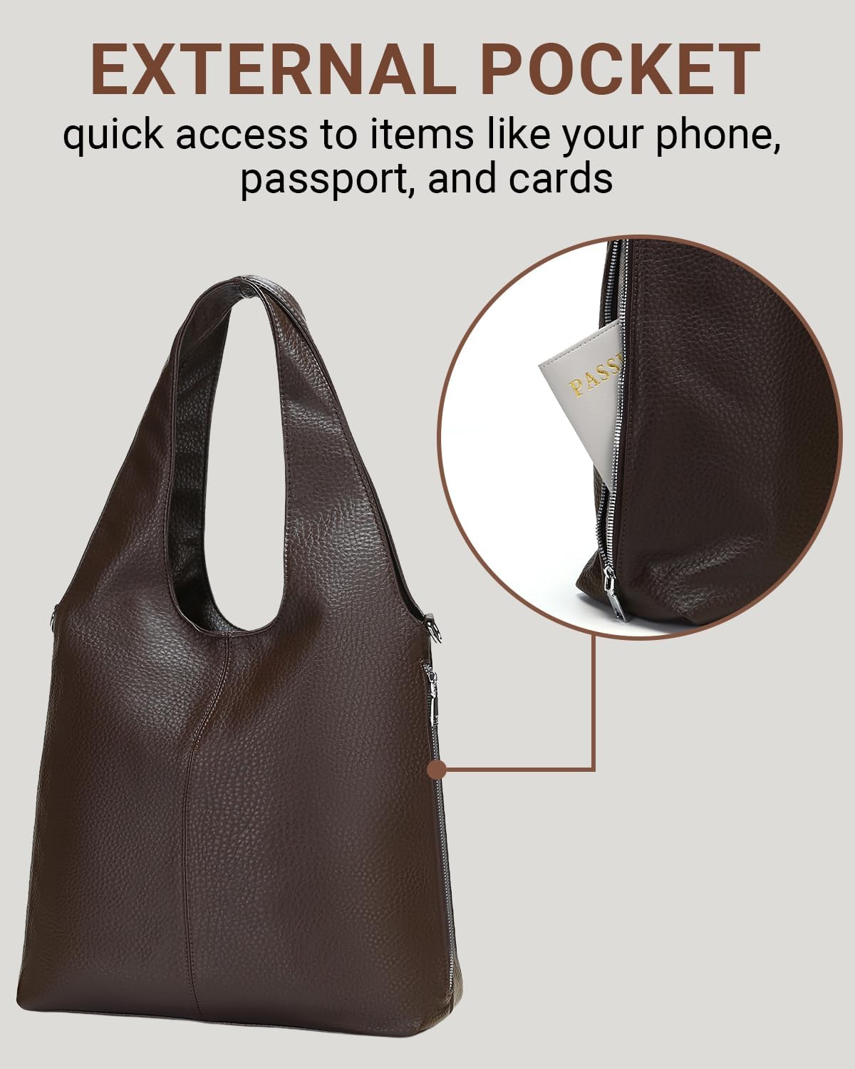 Herald Slouchy Hobo Shoulder Bag for Women Soft Retro Top Handle Crossbody Purses Tote Handbag with Adjustable Strap - Image 3