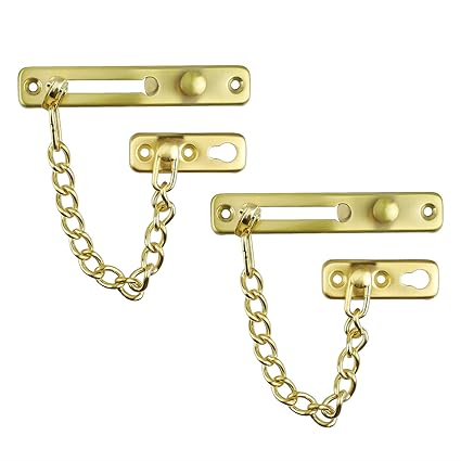 Xnrtop Door Chain Lock, Stainless Steel Security Chain Guard with Spring Anti Theft Press Lock, Heavy Duty Polished Door Latch with Screws, Gold 2 Pack