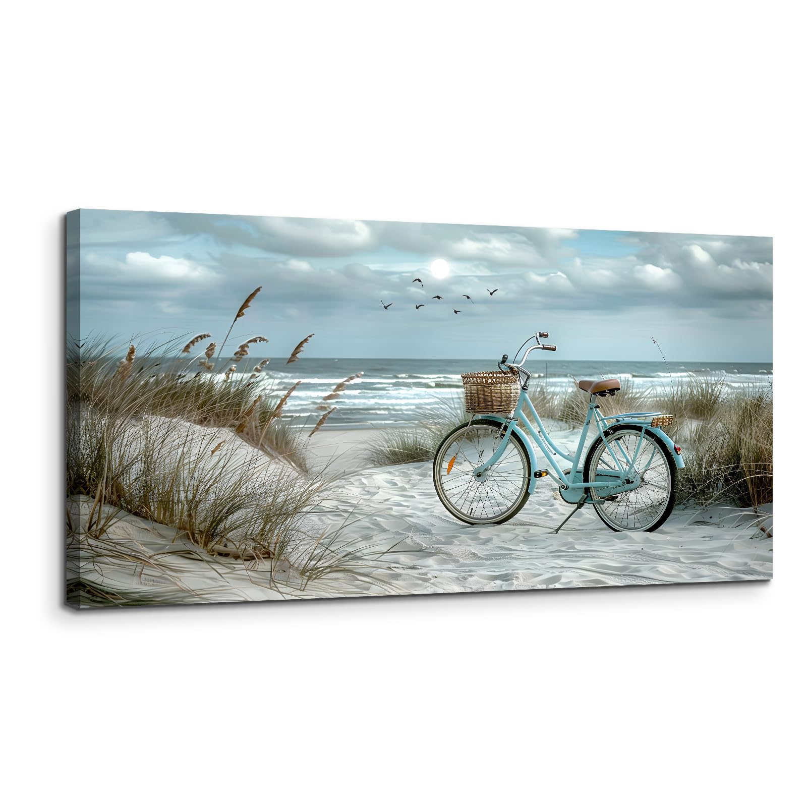 MHARTK66 Cuadros Decoracion Salon Modernos, 50x100 cm Grandes Laminas Decorativas Pared Dormitorios, Lienzos Decorativos Pared Bicicleta de Playa, Paisaje Marino Wall Art Comedor Pasillo Baño