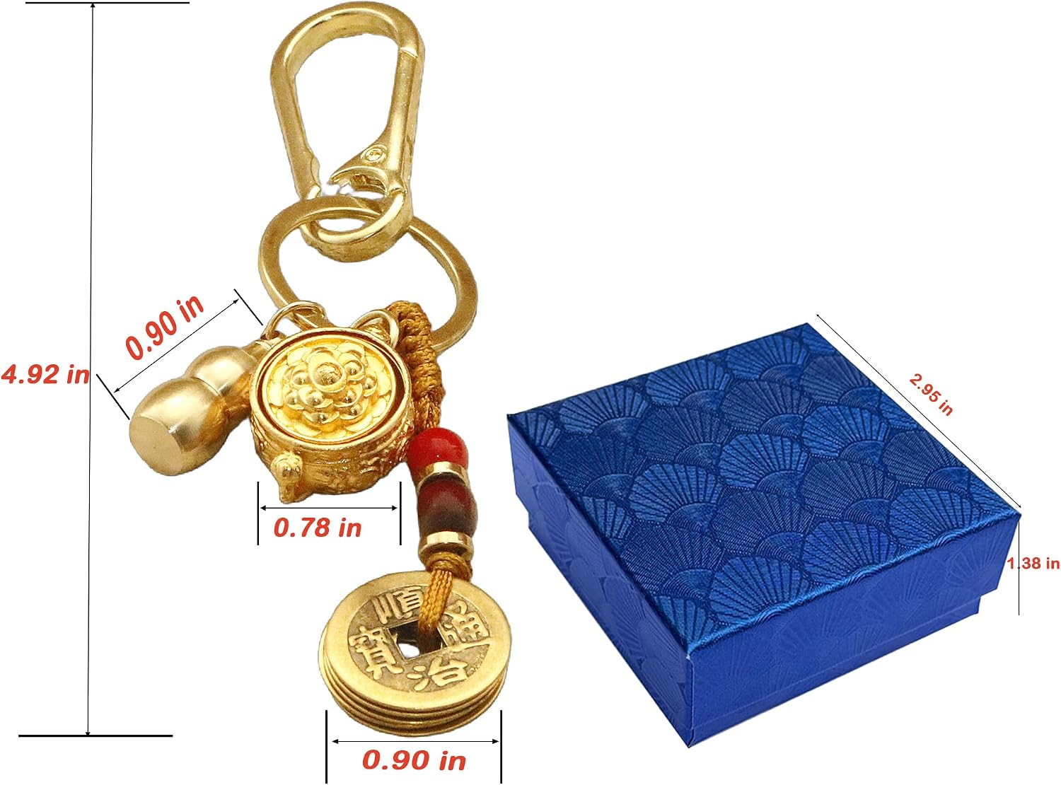 Feng Shui Spin to Win Keychain:Portable abundance charm with a Mini Wealth Pot,12 Zodiacs,Five Coins,Obsidian,and Lucky Gourd image 3