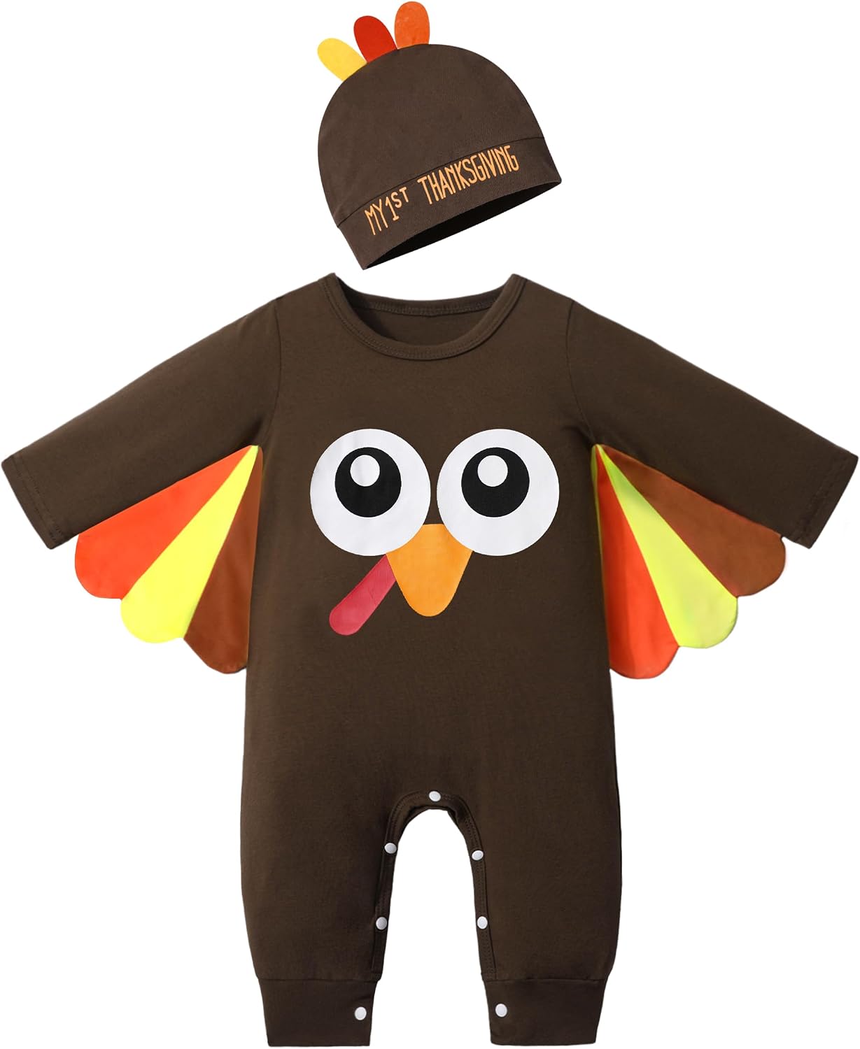 NAPU My First Thanksgiving Baby Boy Outfit Cute Turkey Romper Long Sleeve One Piece Jumpsuit Hat 2Pc Baby Thanksgiving Outfit