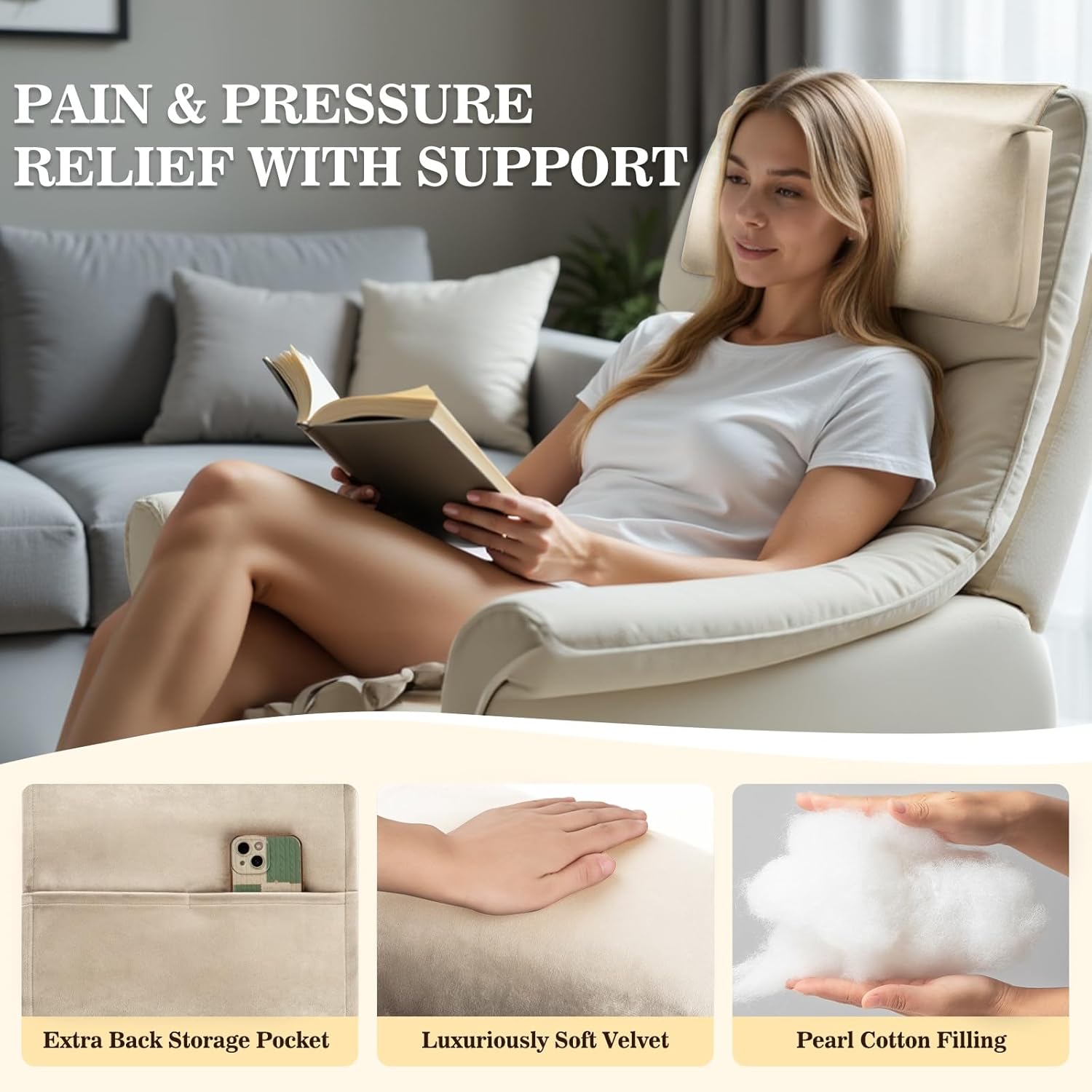 Recliner Headrest Pillow, Adjustable Comfort Neck & Head Support Pillow, Soft Velvet Non-Slip Headrest for Pain Relief & Relaxation, Ideal for Recliner, Couch, Chair, Sofa